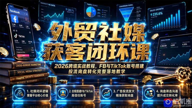 外贸社媒获客闭环课｜2026跨境实战教程，FB与TikTok账号搭建投流询盘转化完整落地教学-51云资源