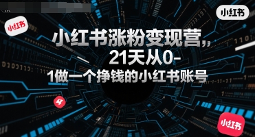 小红书涨粉变现营,21天从0-1做一个挣钱的小红书账号