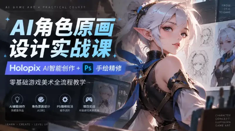 AI角色原画设计实战课|Holopix AI智能创作 PS手绘精修,零基础游戏美术全流程教学-51云资源