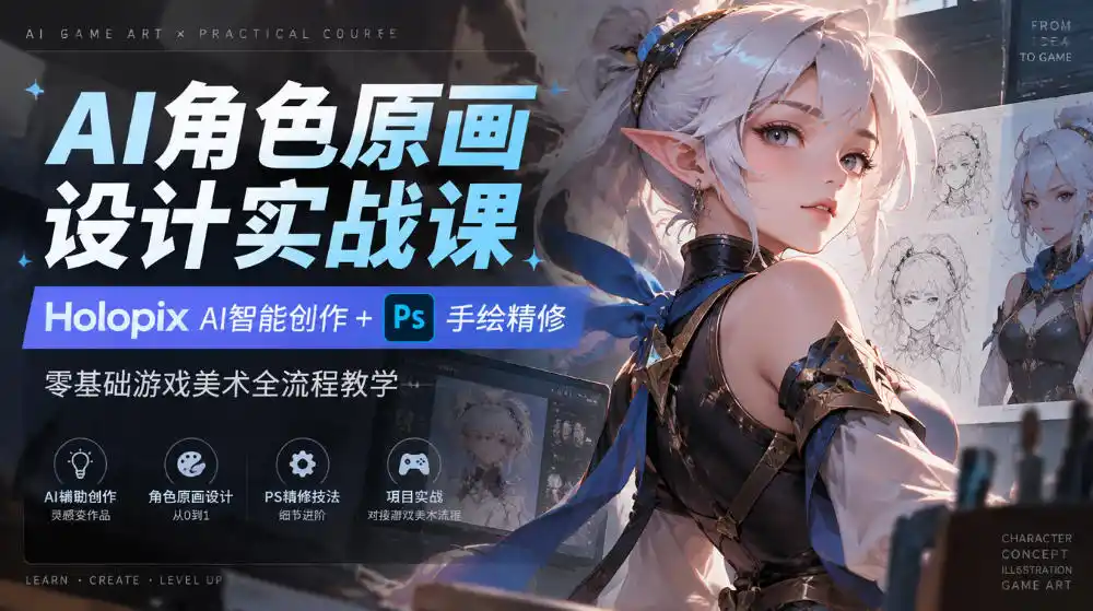 AI角色原画设计实战课｜Holopix AI智能创作 PS手绘精修，零基础游戏美术全流程教学-51云资源