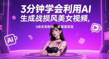 3分钟学会利用AI生成战损风美女视频， 0成本涨粉快，多渠道变现-51云资源