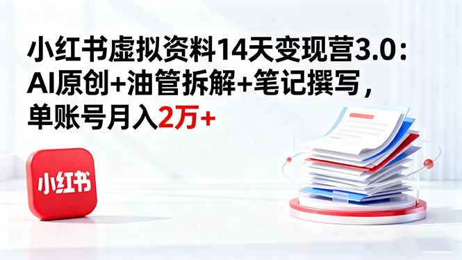 (16273期)小红书虚拟资料14天变现营3.0:AI原创 油管拆解 笔记撰写,单账号月入2万