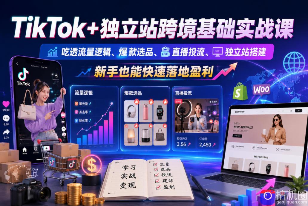 TikTok 独立站跨境基础实战课,吃透流量逻辑、爆款选品、直播投流与独立站搭建,新手也能快速落地盈利