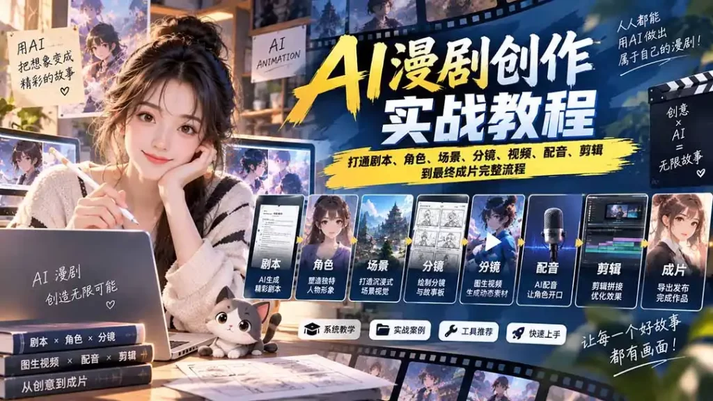 2026 AI漫剧创作实战教程:打通剧本、角色、场景、分镜、视频、配音、剪辑到最终成片完整流程-51云资源