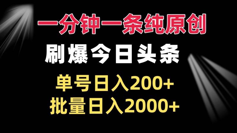 （13495期）一分钟一条纯原创 刷爆今日头条 单号日入200  批量日入2000-51云资源