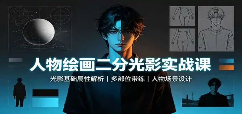 人物绘画二分光影实战课:光影基础属性解析,多部位带练,人物场景设计-51云资源