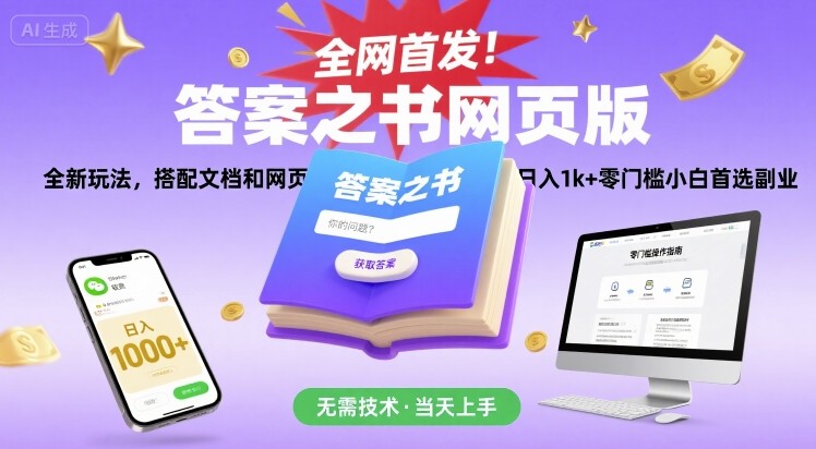 全网首发!答案之书网页版,全新玩法,搭配文档和网页,日入1k 零门槛小白首选副业【揭秘】-51云资源