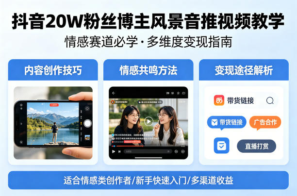 抖音20W粉丝博主风景音推视频教学,情感赛道必学,各种变现途径-51云资源