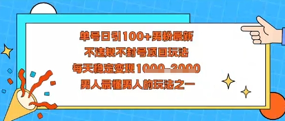 视频号抖音单号日引100 男粉最新，不违规不封号项目玩法，每天稳定变现多张，男人最懂男人的玩法之一-51云资源
