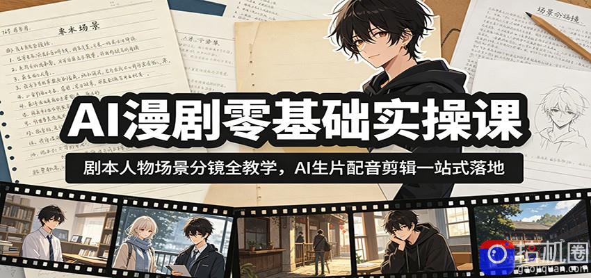 AI漫剧零基础实操课：剧本人物场景分镜全教学，AI生片配音剪辑一站式落地-51云资源