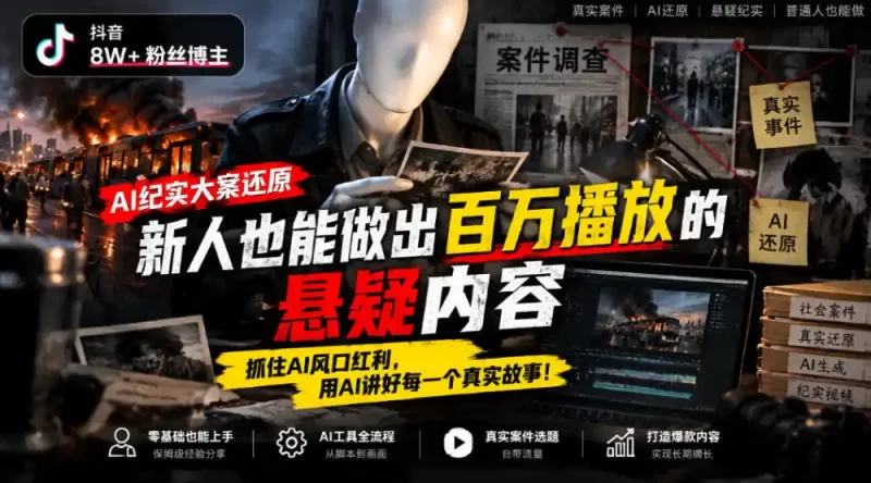 抖音8W粉丝博主的AI纪实大案还原教学,新人也能做出百W播放的悬疑内容,抓住AI风口红利,用AI讲好每一个真实故事(更新1014)-51云资源