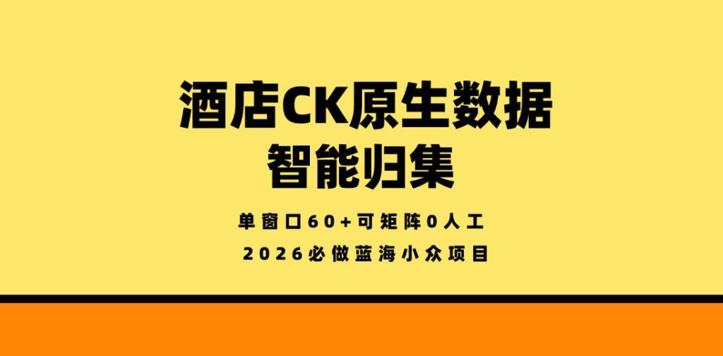 酒店CK原生数据智能归集，单窗口60 可矩阵0人工，2026必做蓝海小众项目【揭秘】-51云资源