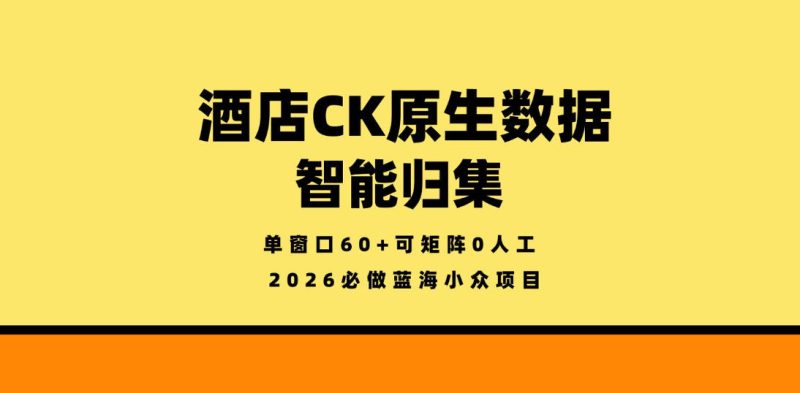 酒店CK原生数据智能归集，单窗口60 可矩阵0人工，2026必做蓝海小众项目【揭秘】-51云资源