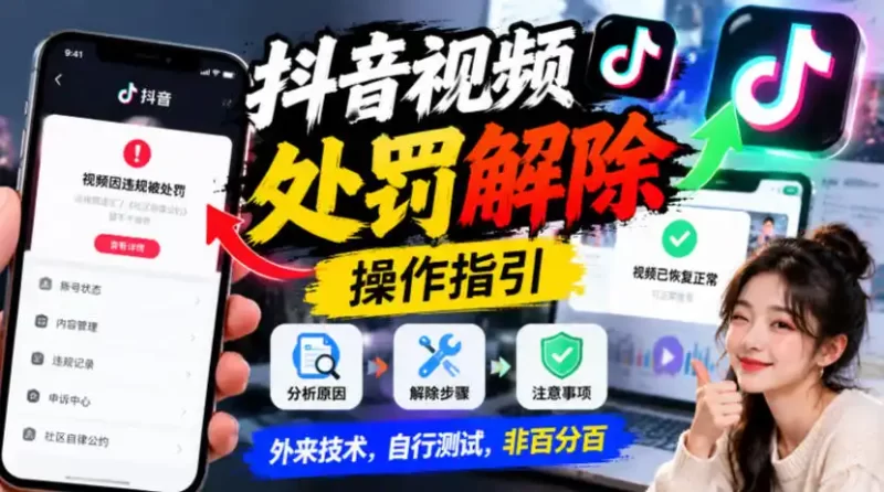抖音视频处罚解除操作指引，外来技术，自行测试，非百分百-51云资源