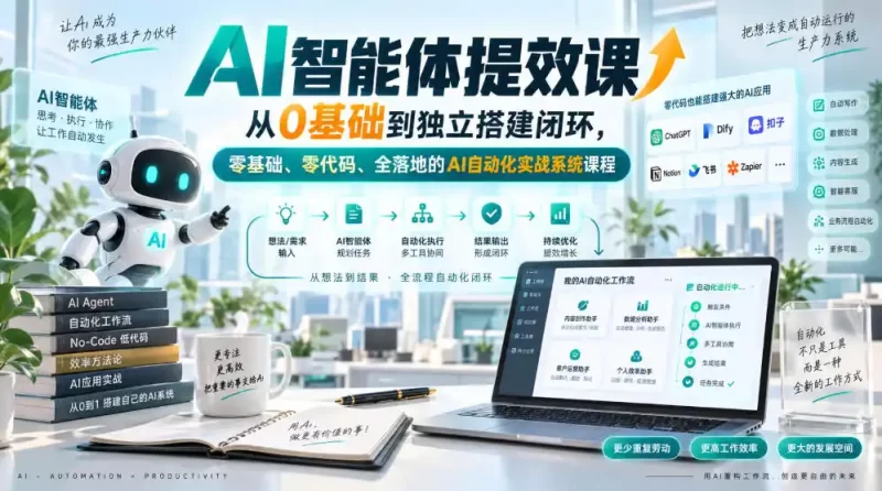 AI智能体提效课，从0基础到独立搭建闭环，零基础、零代码、全落地的AI自动化实战系统课程-51云资源