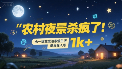 农村夜景杀疯了！AI一键生成治愈系慢生活，单日狂入1k-51云资源