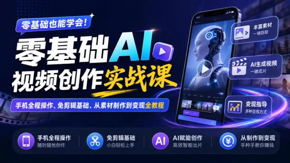 零基础AI视频创作实战课|手机全程操作、免剪辑基础、从素材制作到变现全教程-51云资源