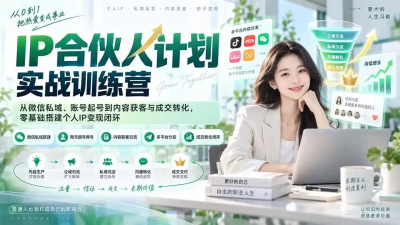 IP合伙人计划实战训练营-更新:从微信私域、账号起号到内容获客与成交转化,零基础搭建个人IP变现闭环-51云资源