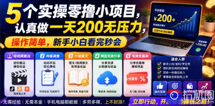 5个实操零撸小项目，认真做一天200无压力，操作简单，新手小白看完秒会【揭秘】-51云资源