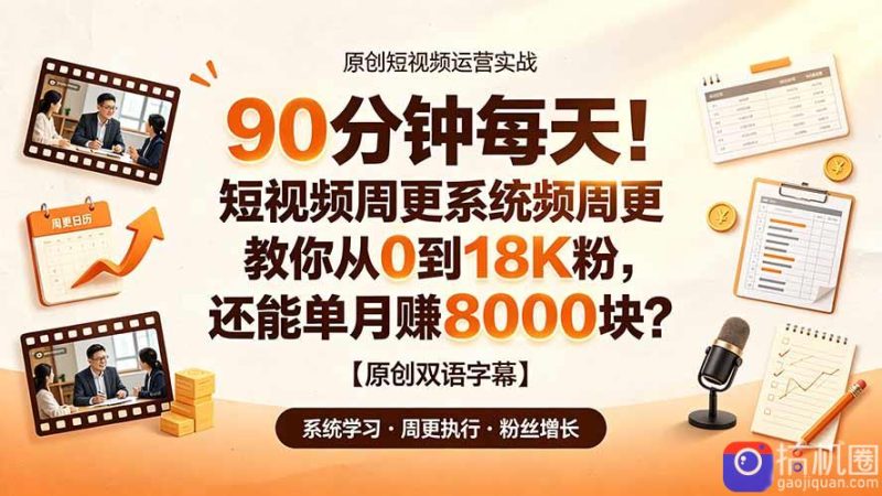 90 分钟每天!短视频周更系统教你从 0 到 18K 粉,还能单月赚 8000 块?【原创双语字幕】-51云资源