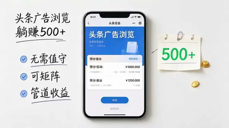 头条广告浏览躺赚500 无需值守，可矩阵并附有管道收益-51云资源
