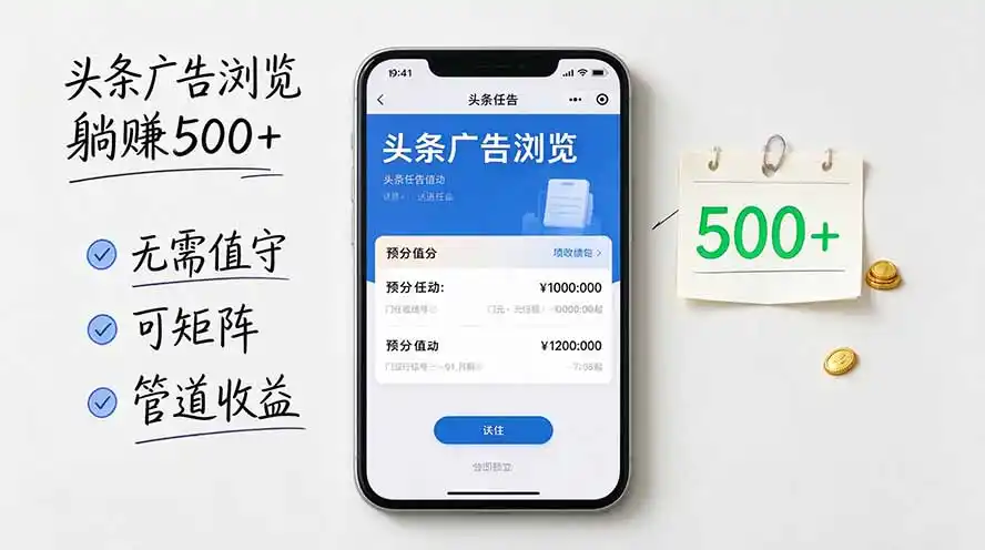 头条广告浏览躺赚500 无需值守，可矩阵并附有管道收益-51云资源