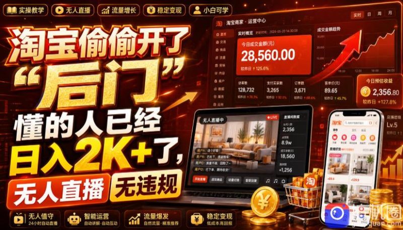 淘宝偷偷开了“后门”,懂的人已经日入2K 了,无人直播无违规,一台电脑=一家24小时营业的线上门店【揭秘】-51云资源