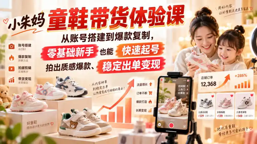 小朱妈童鞋带货体验课，从账号搭建到爆款复制，零基础新手也能快速起号、拍出质感爆款、稳定出单变现-51云资源