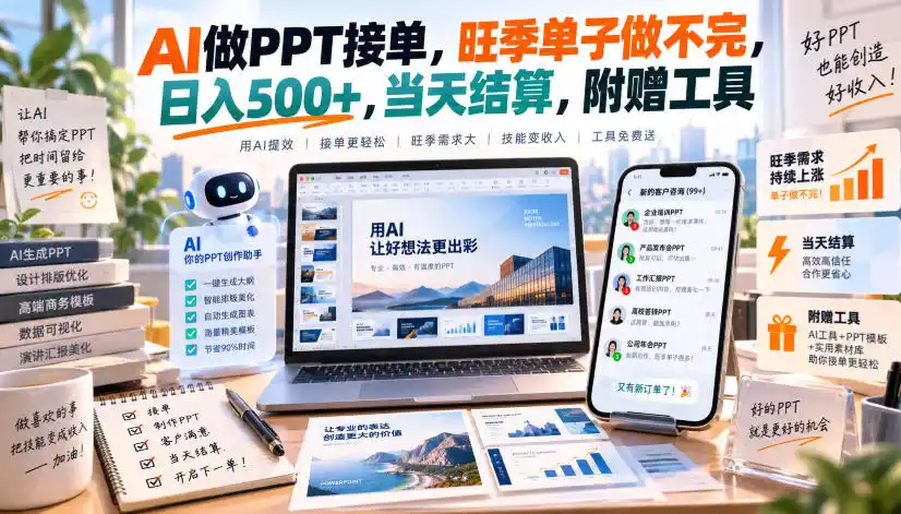 AI做PPT接单，旺季单子做不完，日入500 ，当天结算，附赠工具【揭秘】-51云资源