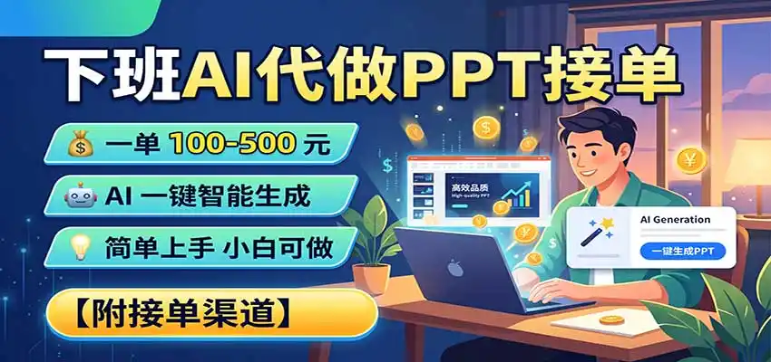 下班AI代做PPT接单,一单100-500,AI一键生成,小白也能做,附接单渠道-51云资源
