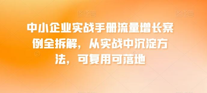 中小企业实战手册流量增长案例全拆解，从实战中沉淀方法，可复用可落地-51云资源