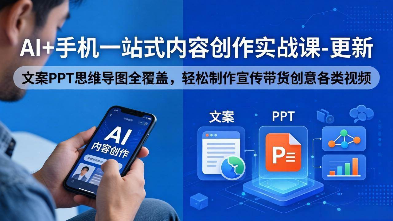 (18204期)AI 手机一站式内容创作实战课-更新,文案PPT思维导图全覆盖,轻松制作宣传带货创意各类视频