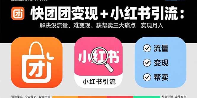 (15877期)快团团变现 小红书引流:解决没流量、难变现、缺帮卖三大痛点 实现月入3w
