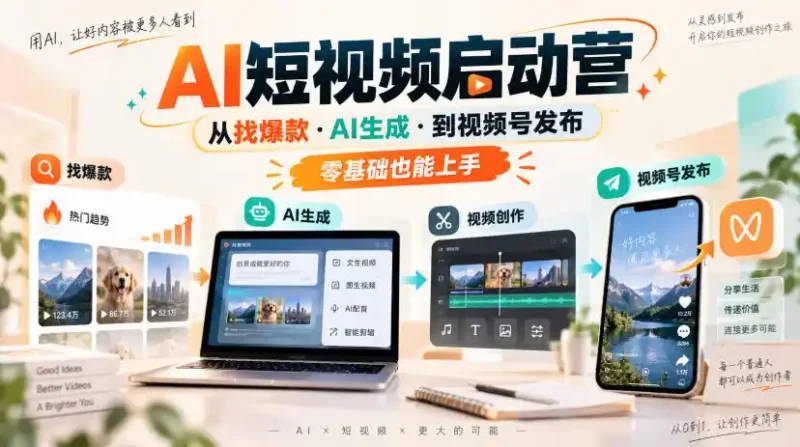 AI短视频启动营，从找爆款·AI生成·到视频号发布，零基础也能上手-51云资源