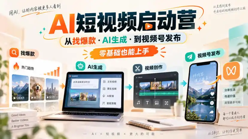 AI短视频启动营，从找爆款·AI生成·到视频号发布，零基础也能上手-51云资源