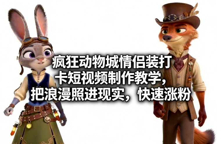 疯狂动物城情侣装打卡短视频制作教学，把浪漫照进现实，快速涨粉-51云资源