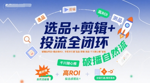 选品 剪辑 投流全闭环，破播自然流 撬动高ROI，手把手打通“选品-剪辑-测品-千川随心推”全链-51云资源