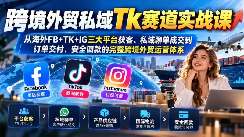 跨境外贸私域Tk赛道实战课:从海外FB TK IG三大平台获客、私域聊单成交到订单交付、安全回款的完整跨境外贸运营体系-51云资源