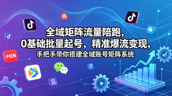 全域矩阵流量陪跑，0基础批量起号，精准爆流变现，手把手带你搭建全域账号矩阵系统-51云资源