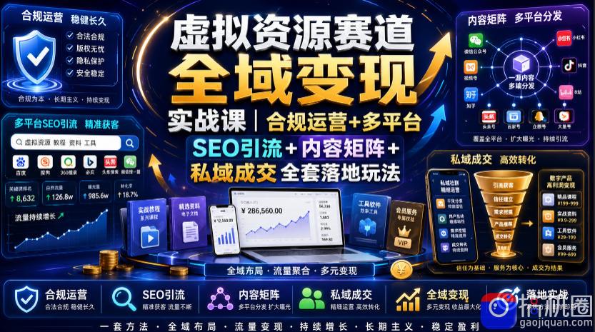 虚拟资源赛道全域变现实战课|合规运营 多平台SEO引流 内容矩阵 私域成交全套落地玩法