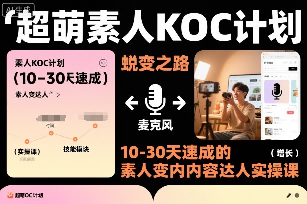 超萌素人KOC计划，10-30天速成的素人变内容达人实操课，适合想做短剧小说推文电商推广的素人入局-51云资源