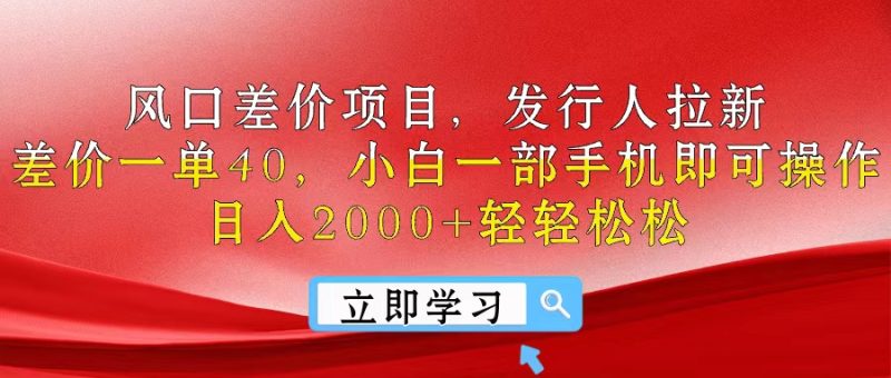 （10827期）风口差价项目，发行人拉新，差价一单40，小白一部手机即可操作，日入20…-51云资源