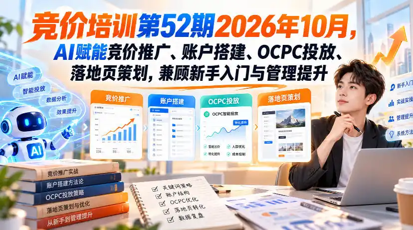 【无水印】竞价培训第52期2026年10月，AI赋能竞价推广、账户搭建、OCPC投放、落地页策划，兼顾新手入门与管理提升-51云资源