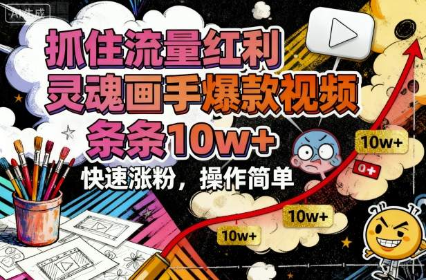 抓住流量红利，灵魂画手爆款视频，条条10w ，快速涨粉，操作简单-51云资源