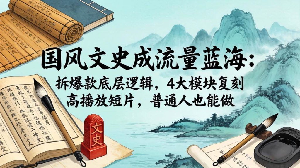 (18227期)国风文史成流量蓝海:拆爆款底层逻辑,4大模块复刻高播放短片,普通人也能做-51云资源
