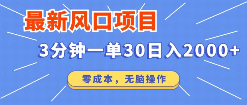 （12272期）最新风口项目操作，3分钟一单30。日入2000左右，零成本，无脑操作。-51云资源
