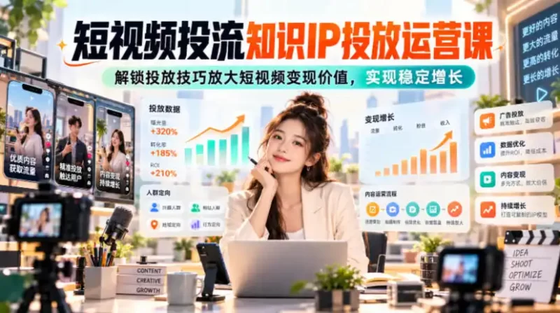 短视频投流知识IP投放运营课，解锁投放技巧放大短视频变现价值，实现稳定增长-51云资源