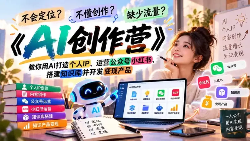 不会定位、不懂创作、缺少流量?《AI创作营》教你用AI打造个人IP、运营公众号小红书、搭建知识库并开发变现产品-51云资源