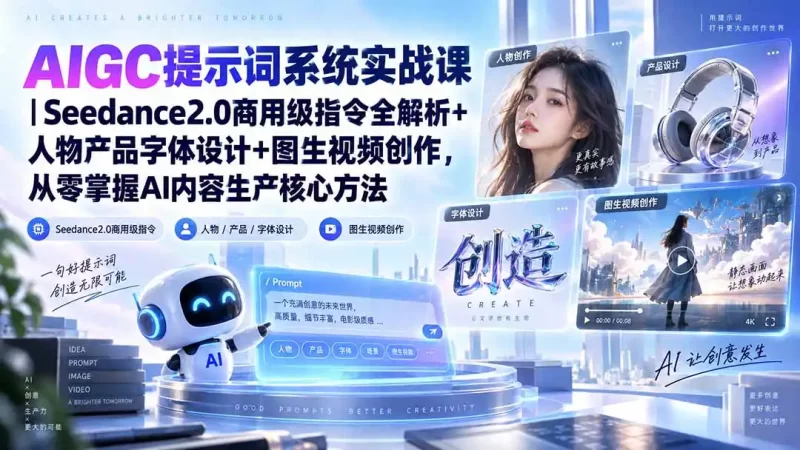 AIGC提示词系统实战课-无水印|Seedance2.0商用级指令全解析 人物产品字体设计 图生视频创作,掌握AI内容生产方法-51云资源
