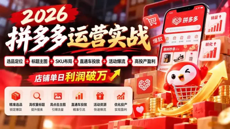 2026拼多多运营实战-更新1002：选品定位 标题主图 SKU布局 直通车投放 活动爆流 高投产盈利 店铺单日利润破万-51云资源